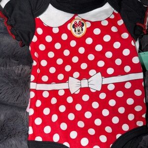 Disney Baby Minnie Mouse  3 one piece sets 3/6
Red polka dot,pink and white NWT